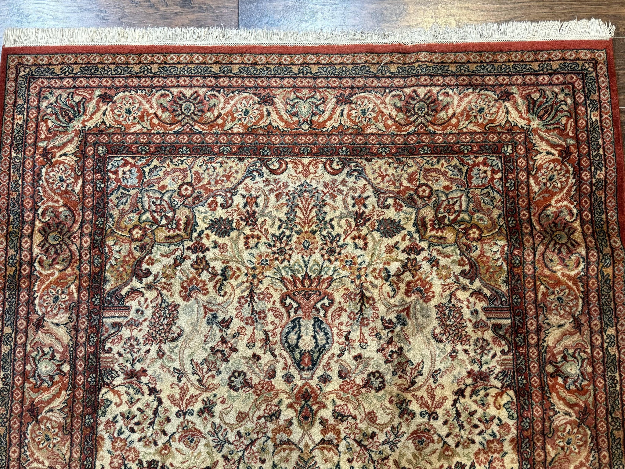 Antique Persian Rug 5x7, Allover Floral with Vases, Beige and Red, Belgian Power Loomed Rug, Vintage by Jewel Rugs