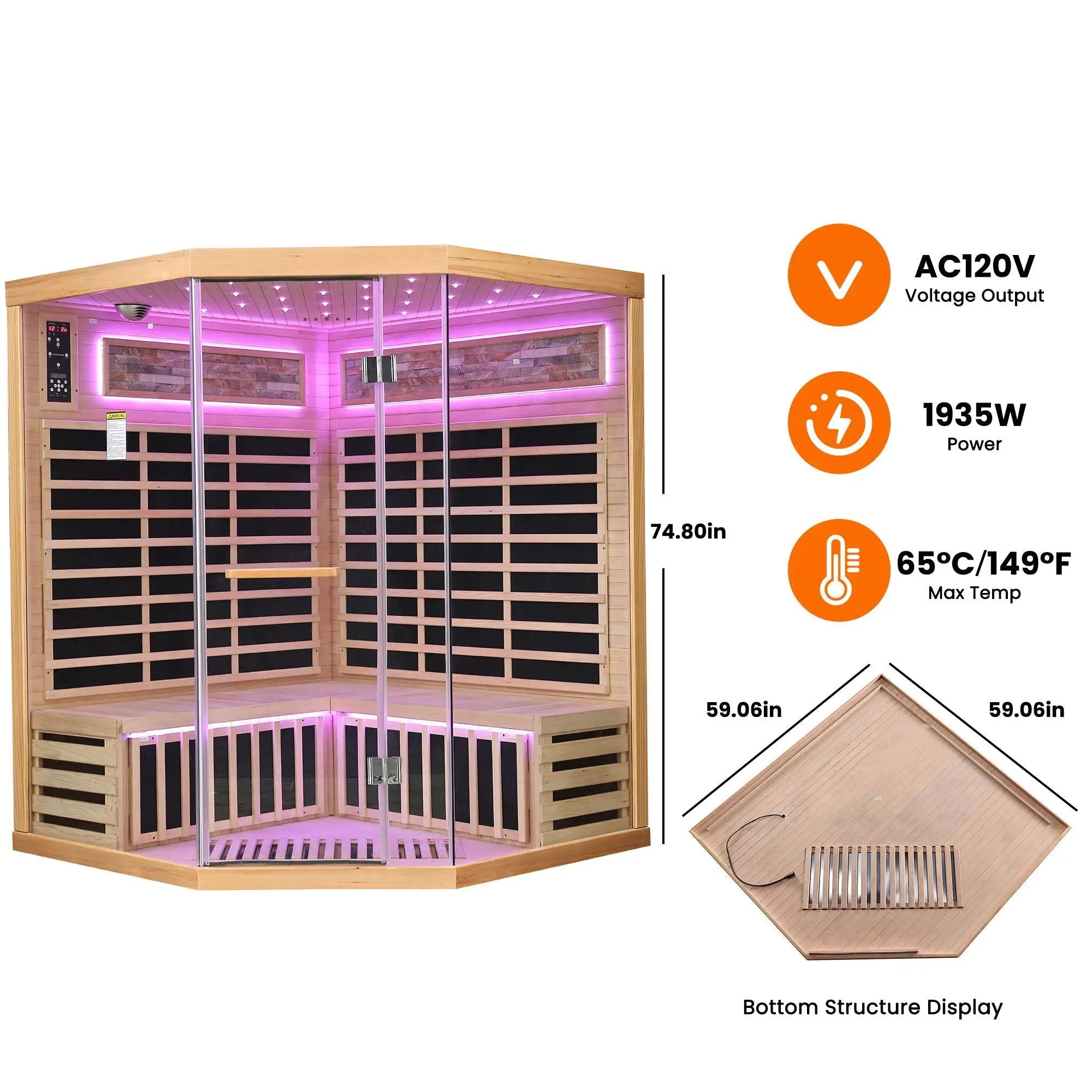 Pentagonal Sauna Room With Carbon Heating Plates - American White Oak by HouseOfZazla
