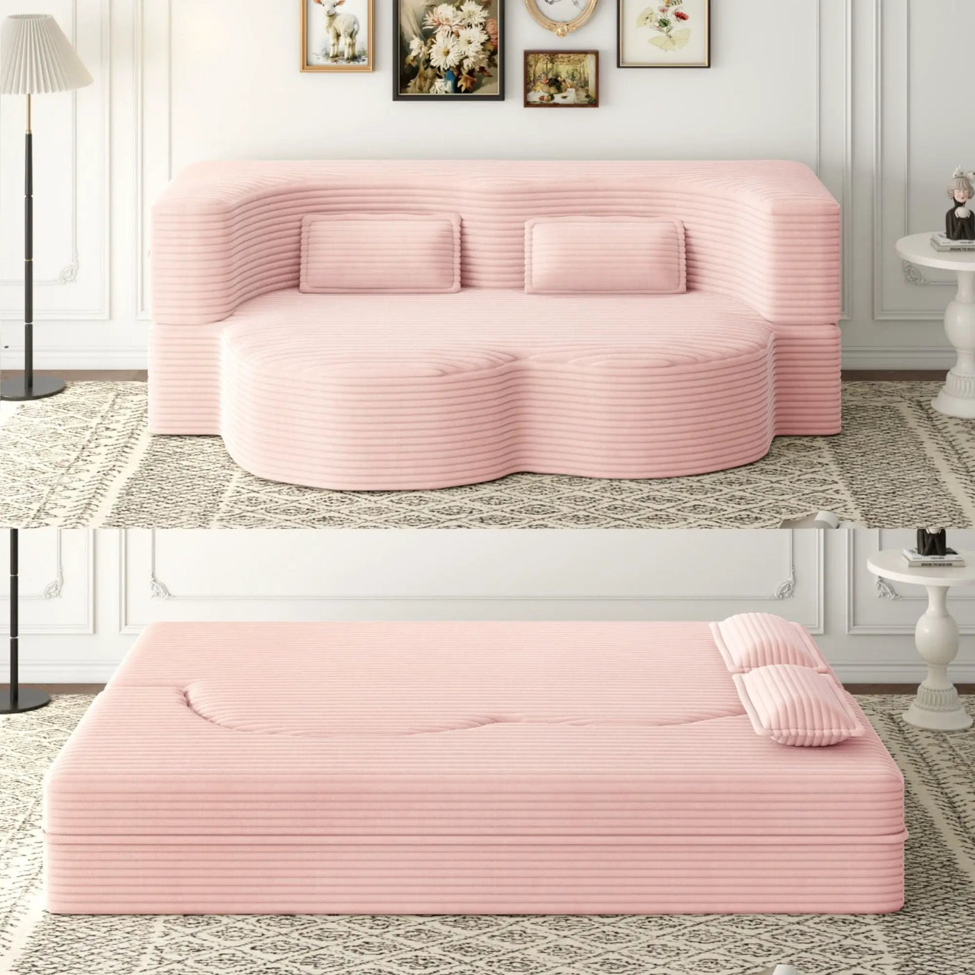Convertible Foam-Filled Sleeper Sofa Bed with 2 Pillows by HouseOfZazla