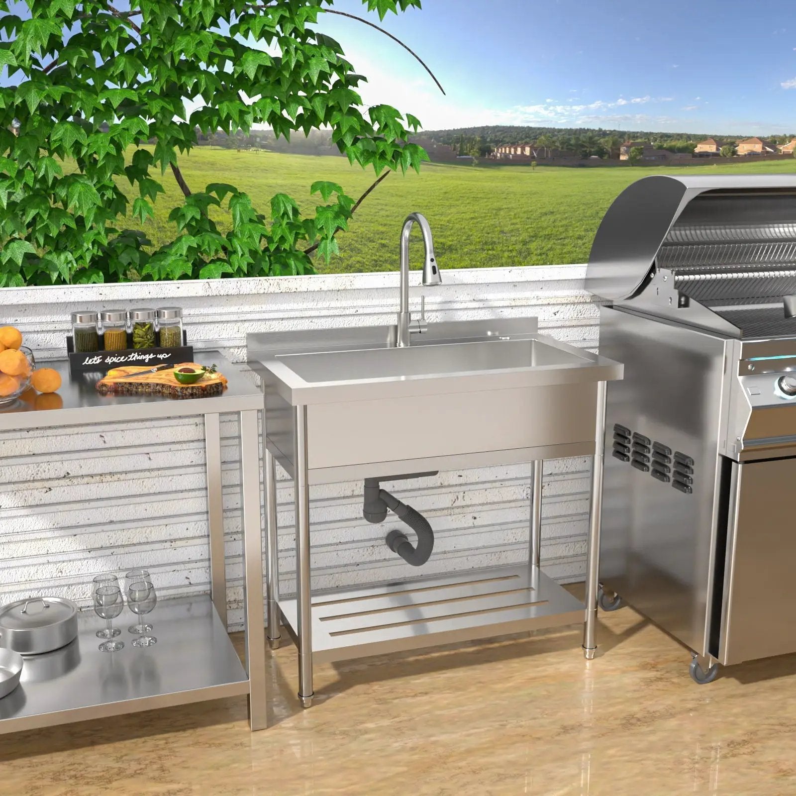 Stainless Steel Freestanding Utility Sink with Pull-Out Faucet by HouseOfZazla