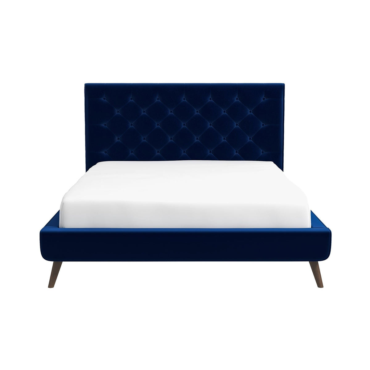 Mid-Century Platform Bed with Tufted Headboard - Blue, photo 12 of 14