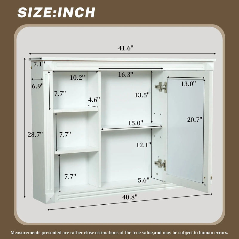 Wall Mounted Bathroom Storage Cabinet With Mirror, Medicine Cabinet With 6 Open Shelves And Adjustable Interior - White by Unique Piece Furniture