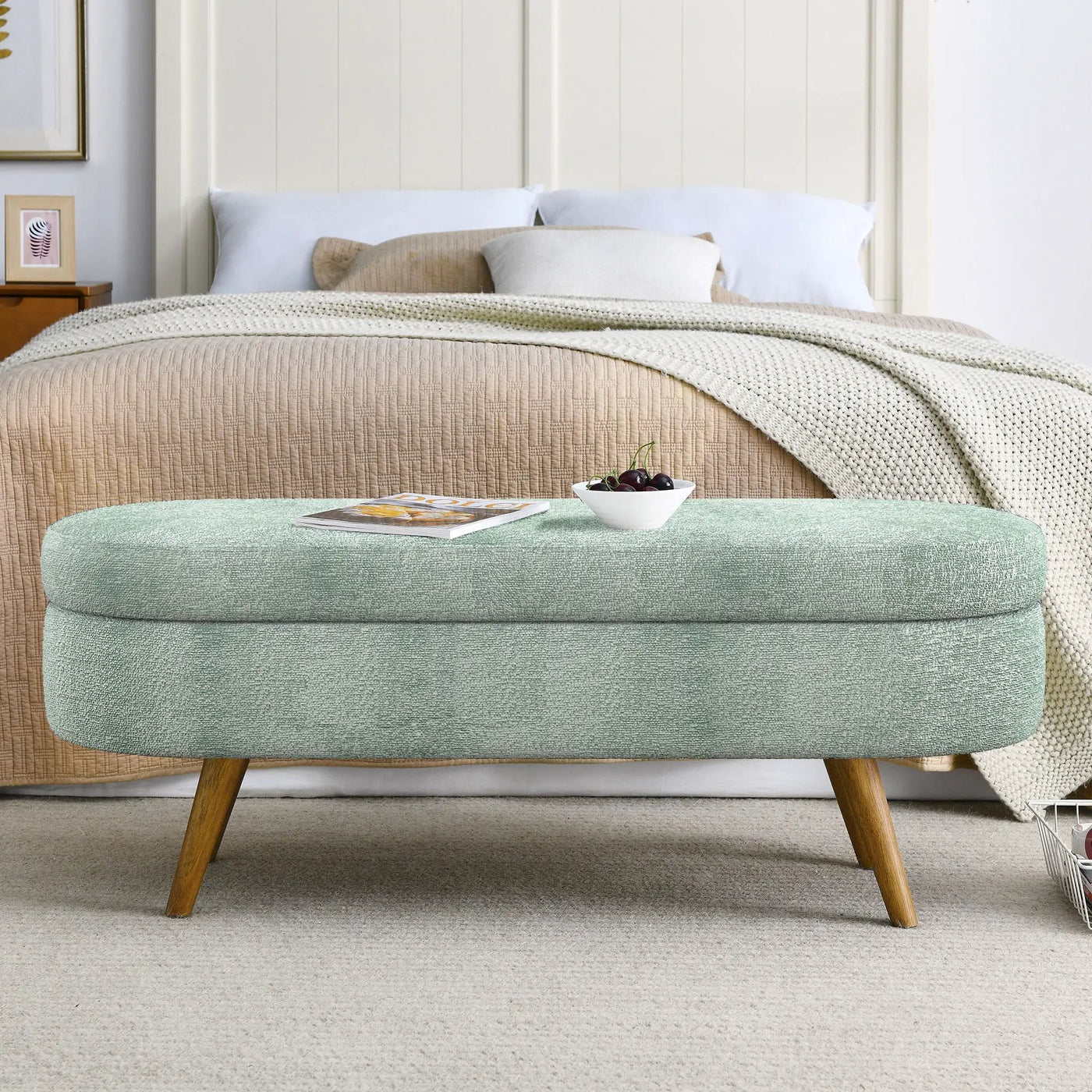Modern Ottoman Oval Storage Bench With Rubber Wood Legs by Unique Piece Furniture