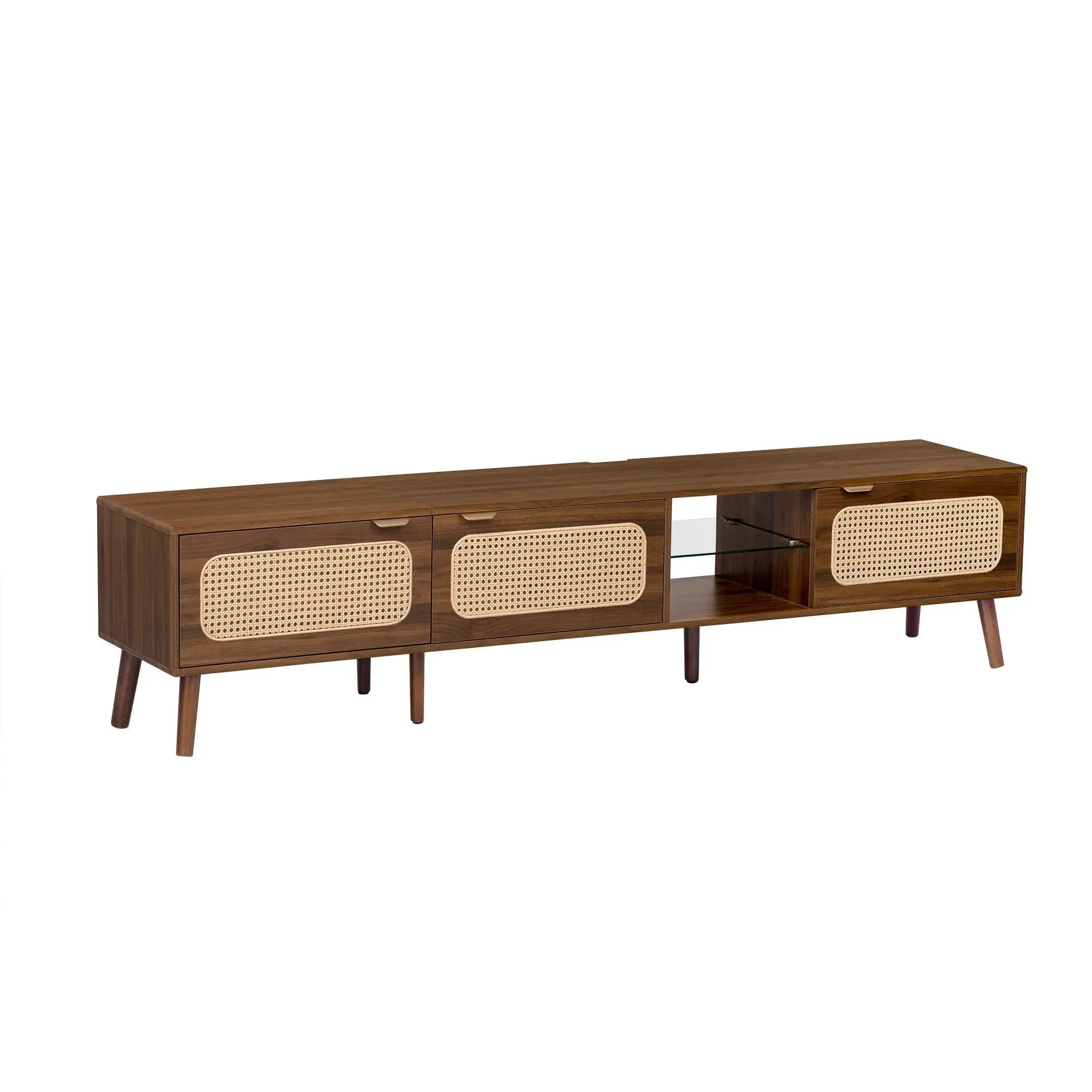 78" TV Stand With Ample Storage And Open Shelving - Walnut by HouseOfZazla