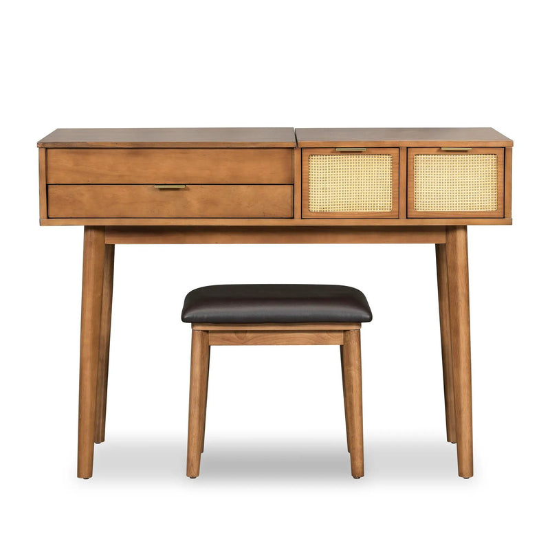 Classic Wood Makeup Vanity Set With Flip-Top Mirror And Stool, Dressing Table With Three Drawers And Storage Space by HouseOfZazla