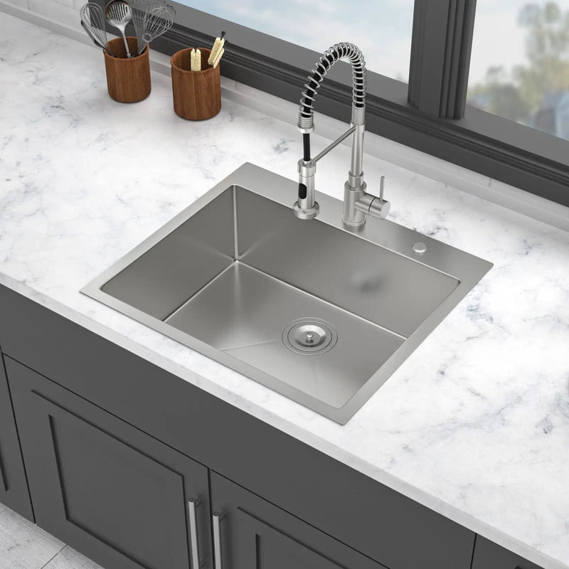 25 x 22 x 9 Inch Kitchen Sink Drop-In 16 Gauge Stainless Steel Single Bowl by HouseOfZazla