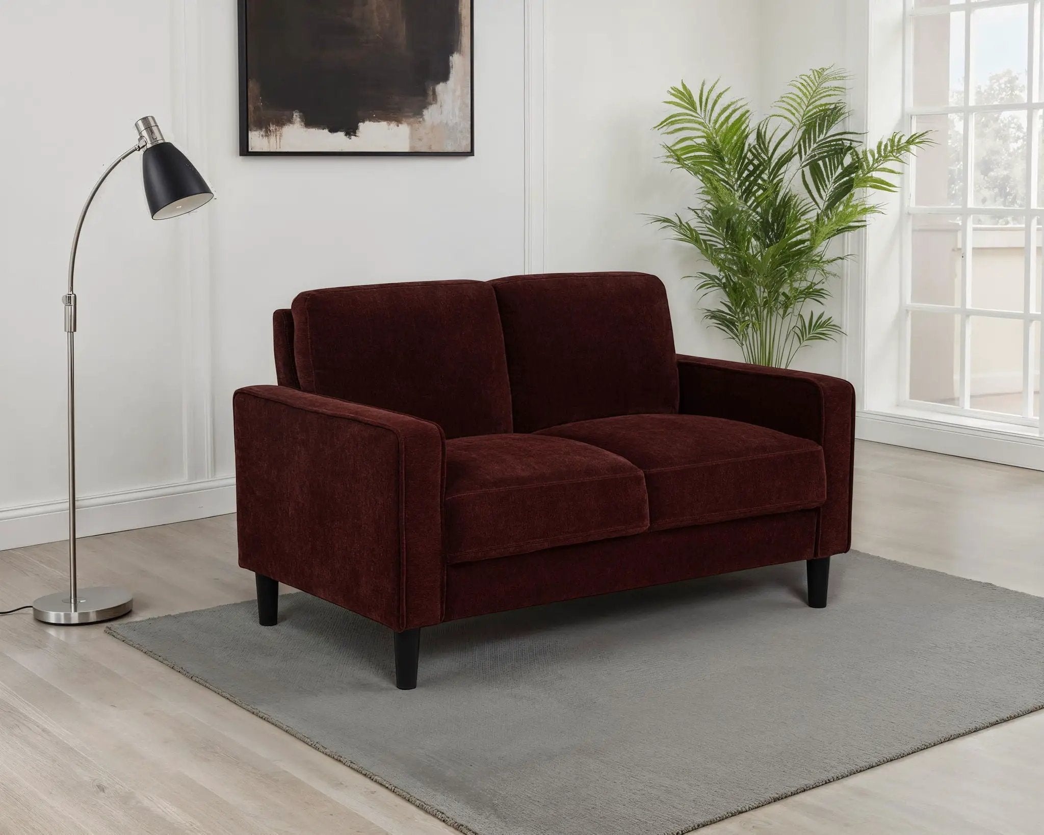 Ruth Fabric Upholstered Track Arm Loveseat Rust Red by Unique Piece Furniture