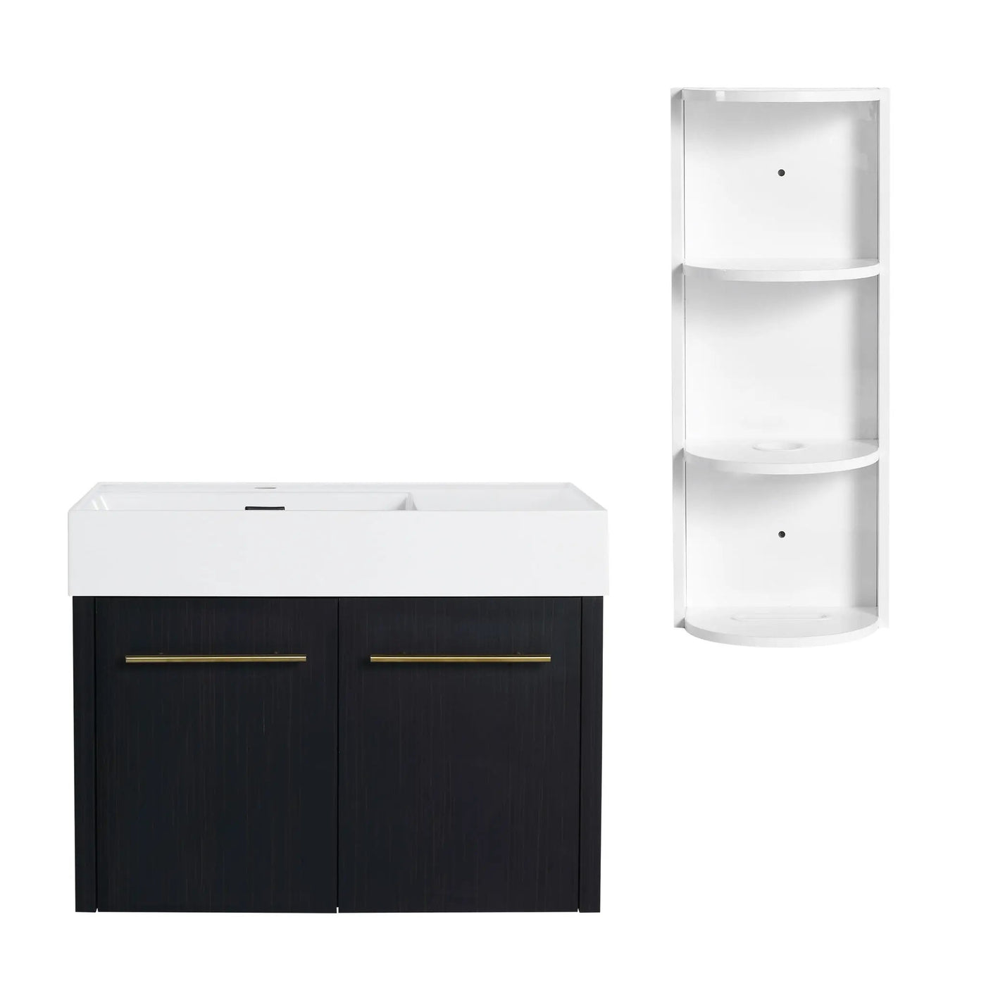 Modern Wall Mounted Bathroom Vanity With Resin Sink And Storage Rack by Unique Piece Furniture