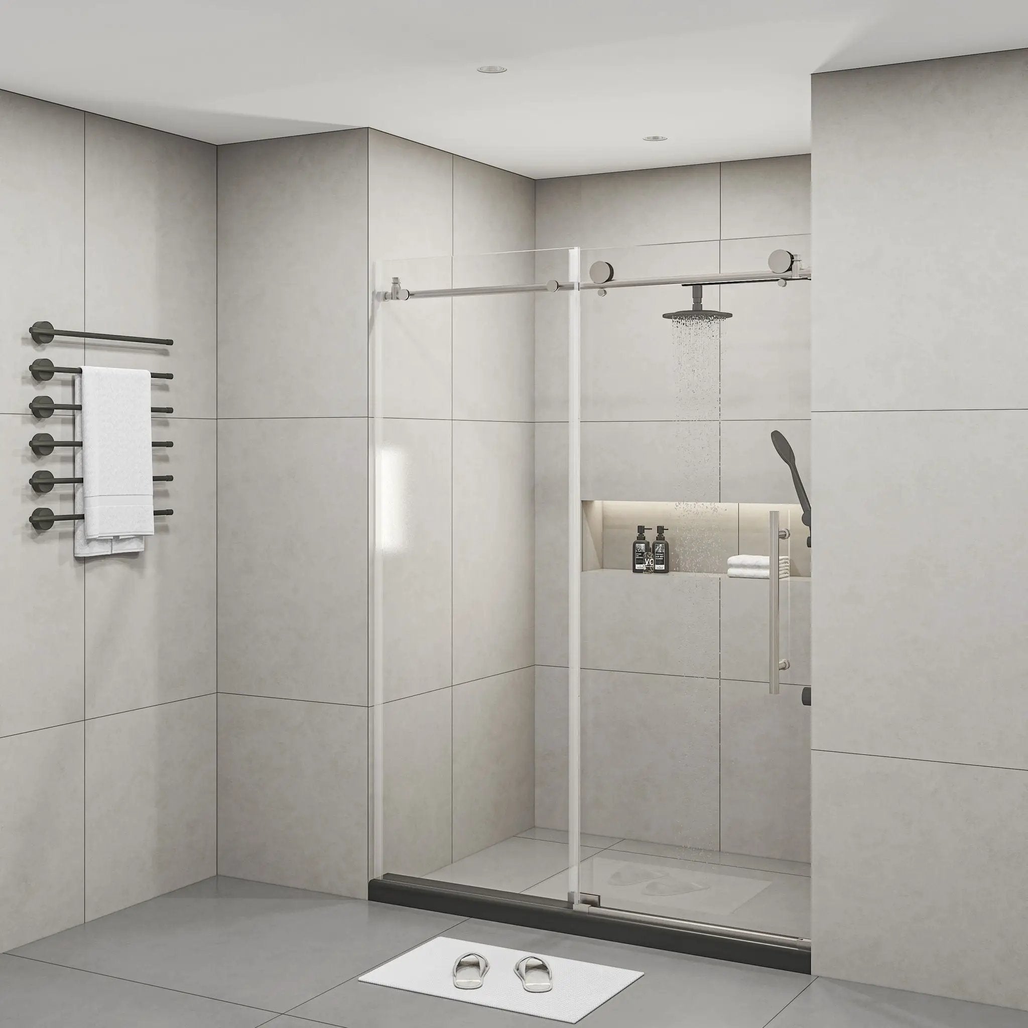 Frameless Shower Door, Clear Tempered Glass - Brushed Nickel by HouseOfZazla