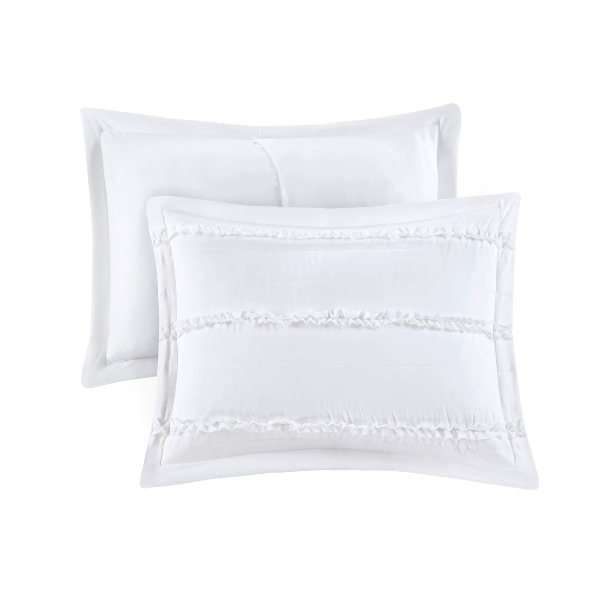 5 Piece Microfiber Ruffled Comforter Set White Queen by HouseOfZazla
