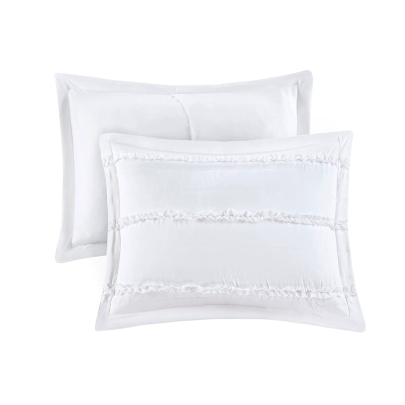 5 Piece Microfiber Ruffled Comforter Set White Queen by HouseOfZazla