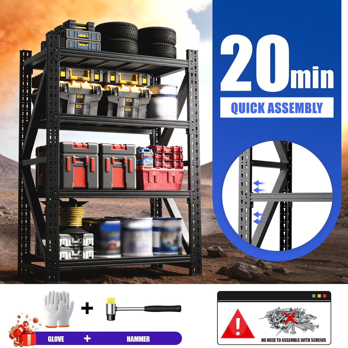 Heavy Duty Metal Adjustable Garage Shelves with 4000lbs Capacity - Black, photo 9 of 10