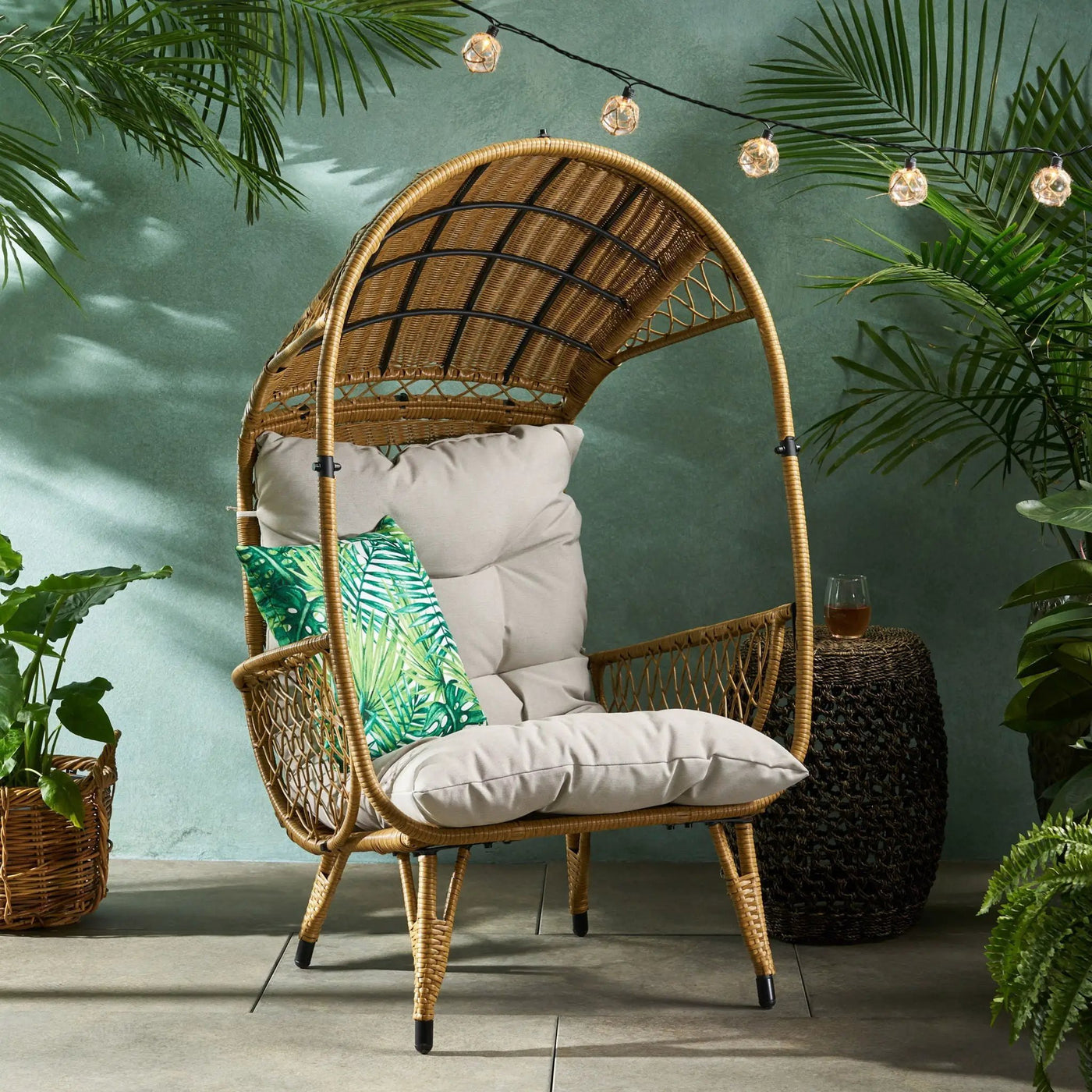 Outdoor Wicker Standing Basket Chair With Cushion by HouseOfZazla