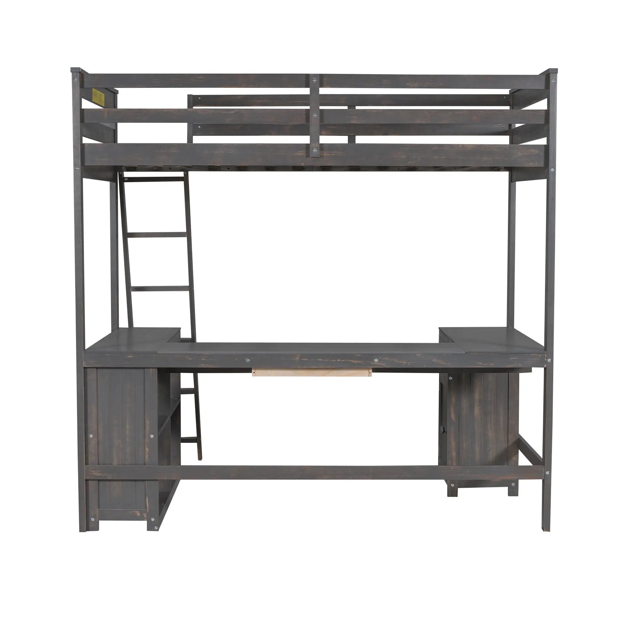 Loft Bed With U-Shaped Desk, Drawers, And Storage Shelves