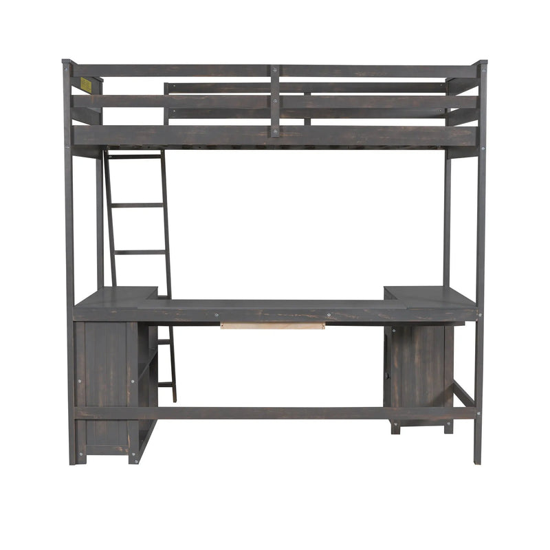 Loft Bed With U-Shaped Desk, Drawers, And Storage Shelves