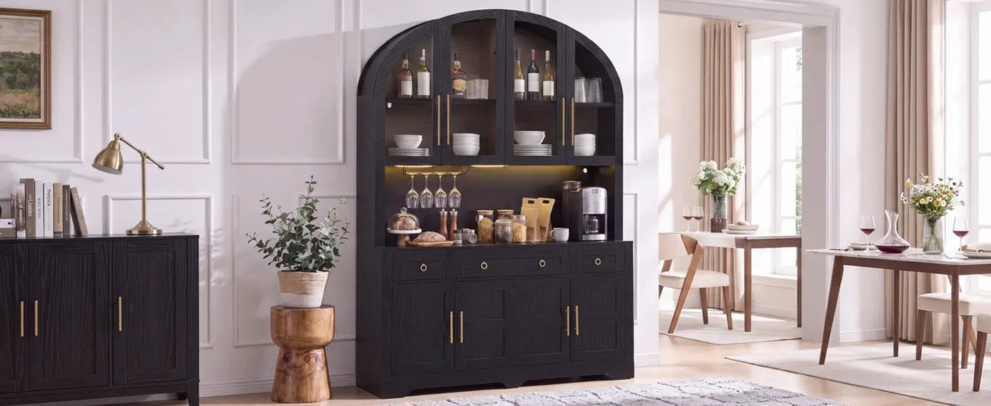K&K 75.8" Tall Arched Kitchen Pantry Cabinet with LED & Charging Station by HouseOfZazla