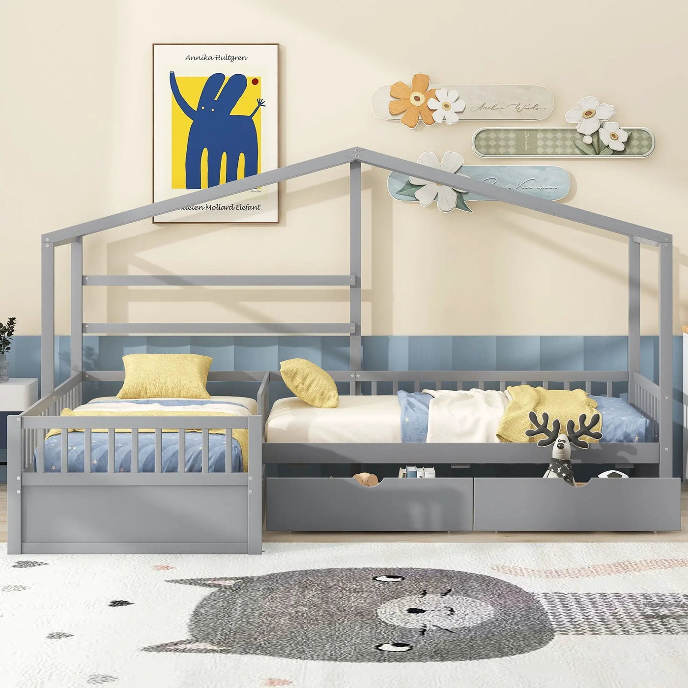 L Shape Platform Bed With 3 Storage Drawers by HouseOfZazla