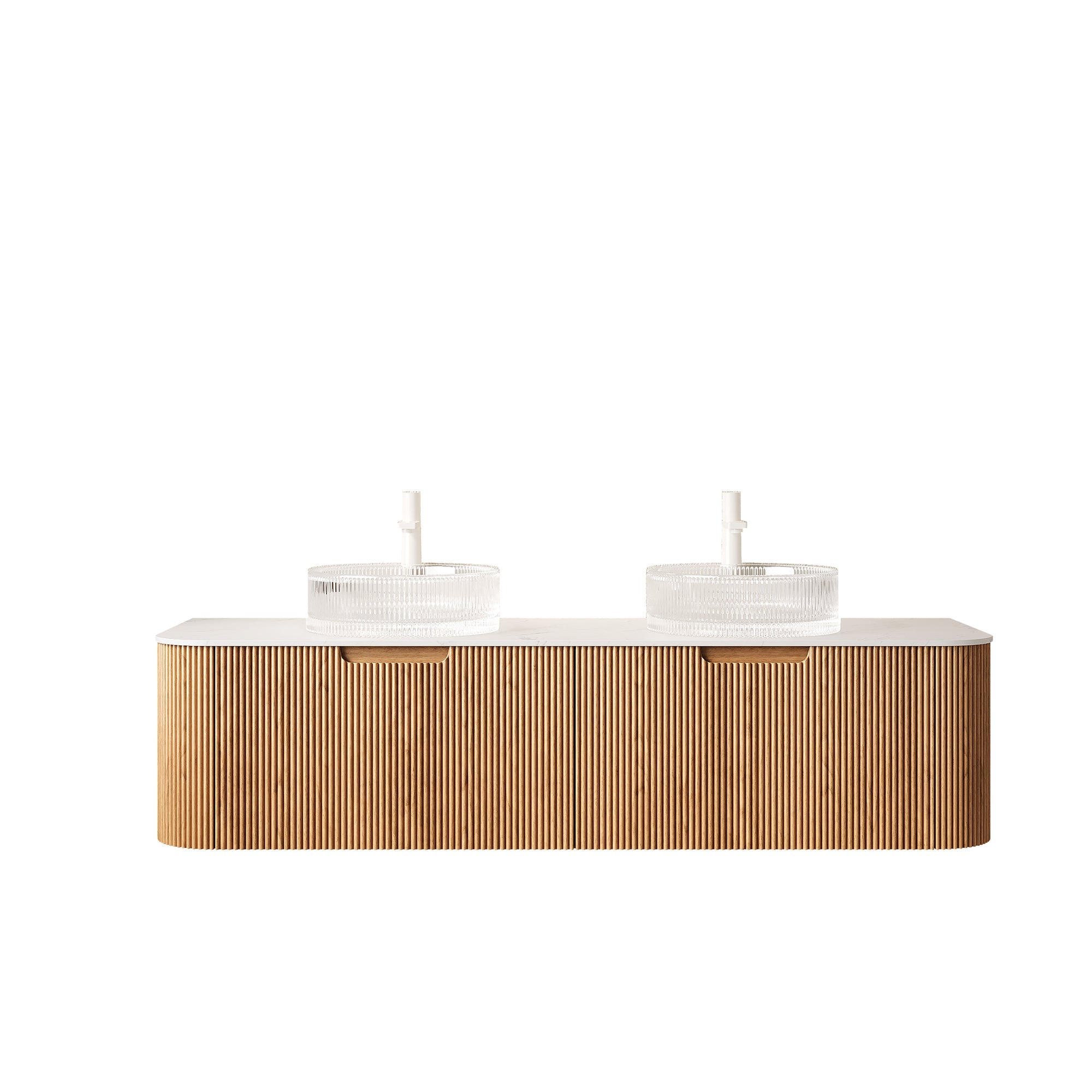 DINA 60" Bathroom Vanity with Floating Curved Edges and Glass Basins by HouseOfZazla