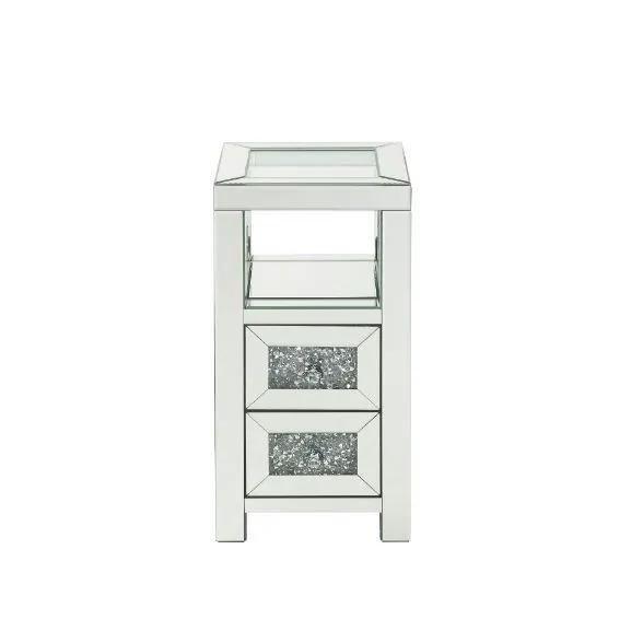Noralie - 24" Accent Table - Clear Glass, Mirrored & Faux Diamonds by Unique Piece Furniture