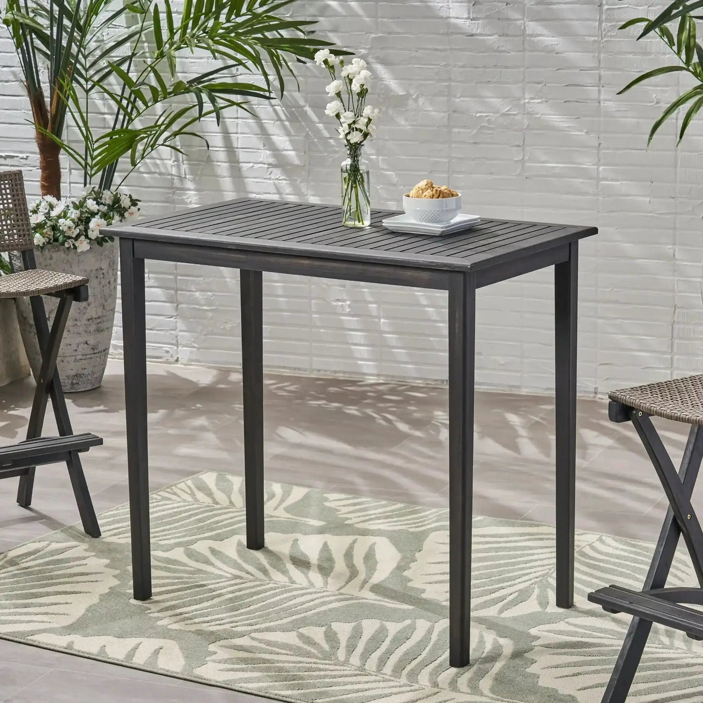 Outdoor Minimalist Acacia Wood Rectangle Bar Table by HouseOfZazla