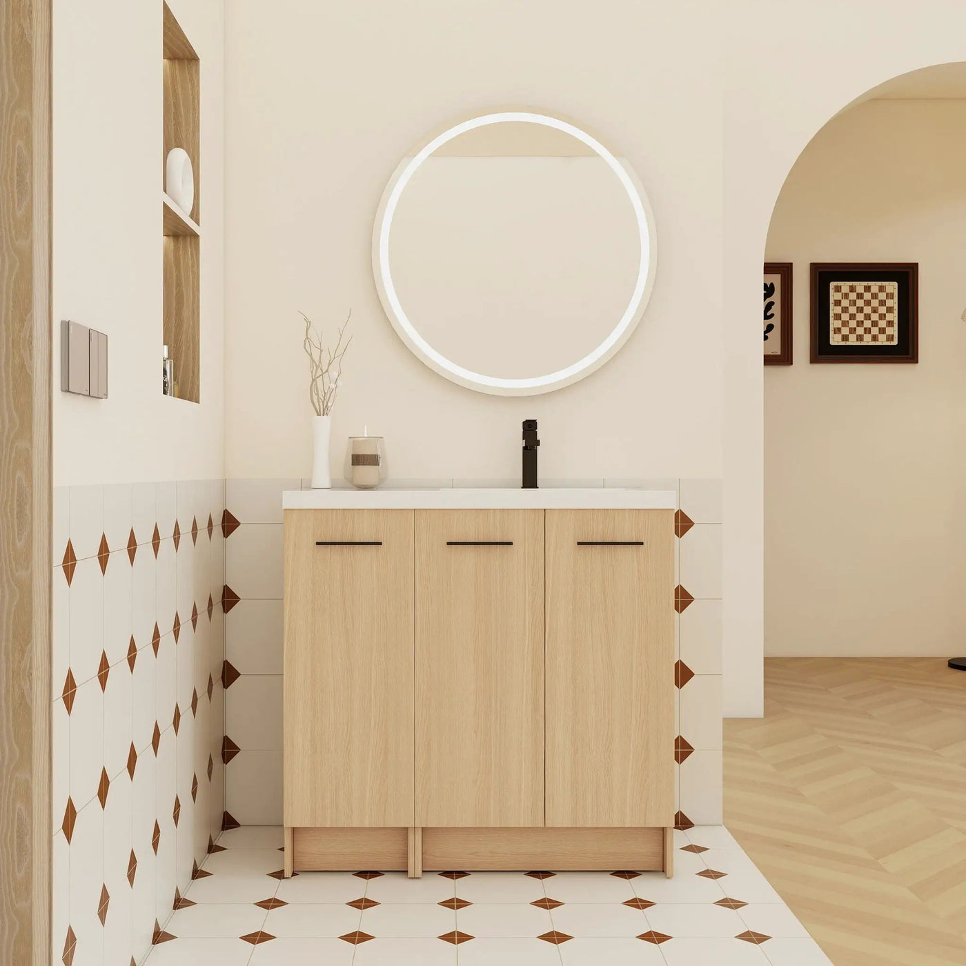 Wall Mounted Floating Bathroom Vanity With Sink, 3 Door Modular Cabinet by HouseOfZazla