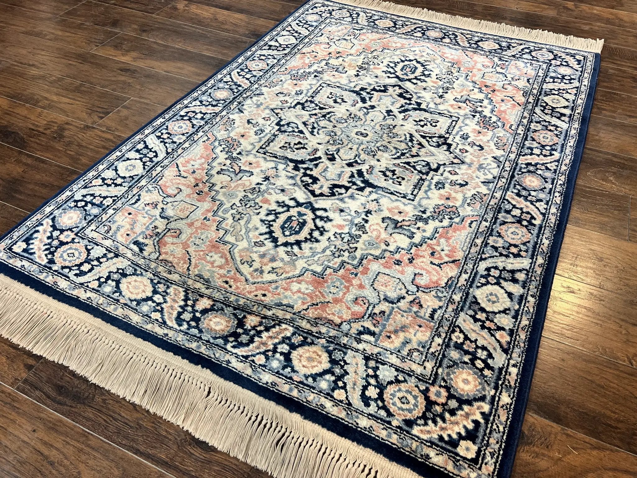 Karastan Blue Heriz Rug #748, Vintage Wool Karastan Carpet 4.3 x 6, Discontinued Original 700 Series Karastan Area Rug by Jewel Rugs