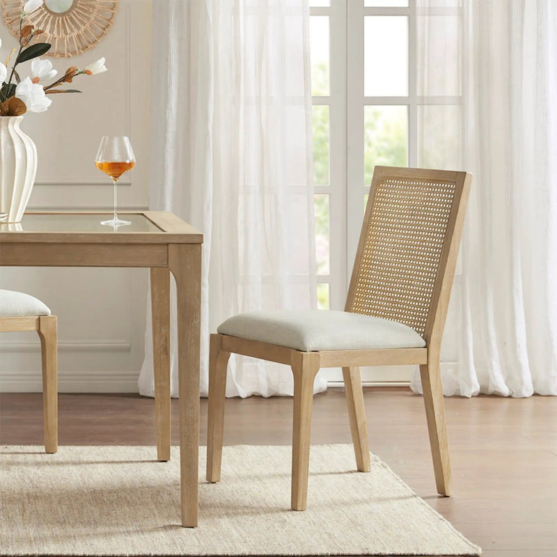 Dining Chair With Synthetic Cane Back And Upholstered Seat (Set of 2) - Natural by HouseOfZazla