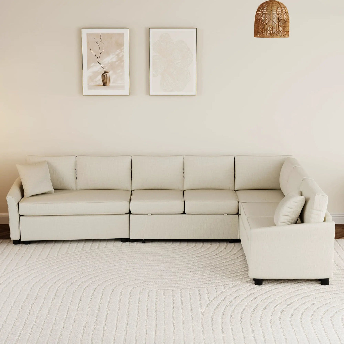 L-Shaped Sofa Convertible Sofa Bed Pull Out Sofa Sleeper With Two Back Pillows, Two USB Ports And Two Power Sockets For Living Room by HouseOfZazla
