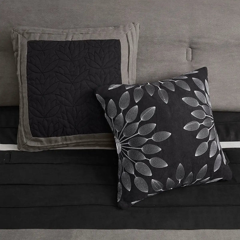 7 Pc Pieced Faux Suede Comforter Set Black Queen by HouseOfZazla