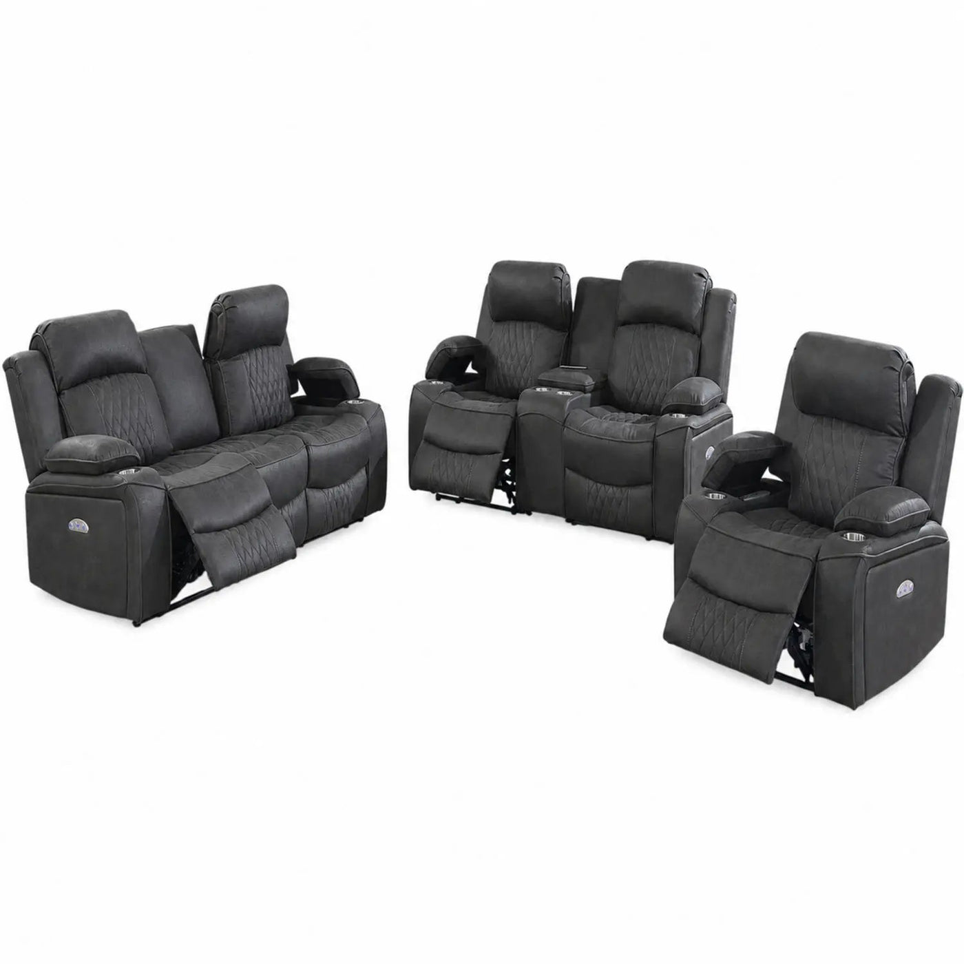 Power Motion Living Room Set With USB Port, Adjustable Headrest, Cup Holder by HouseOfZazla