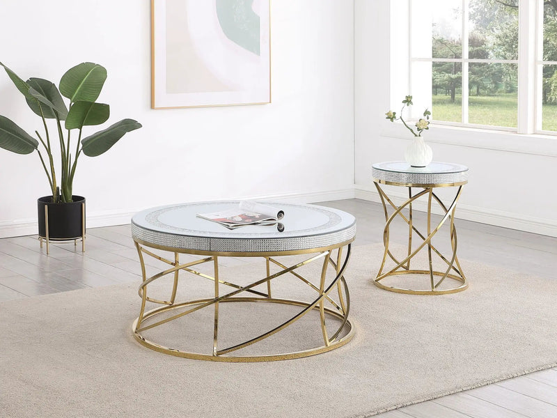 Elise Round Mirror Top Stainless Steel Coffee Table Gold by Unique Piece Furniture
