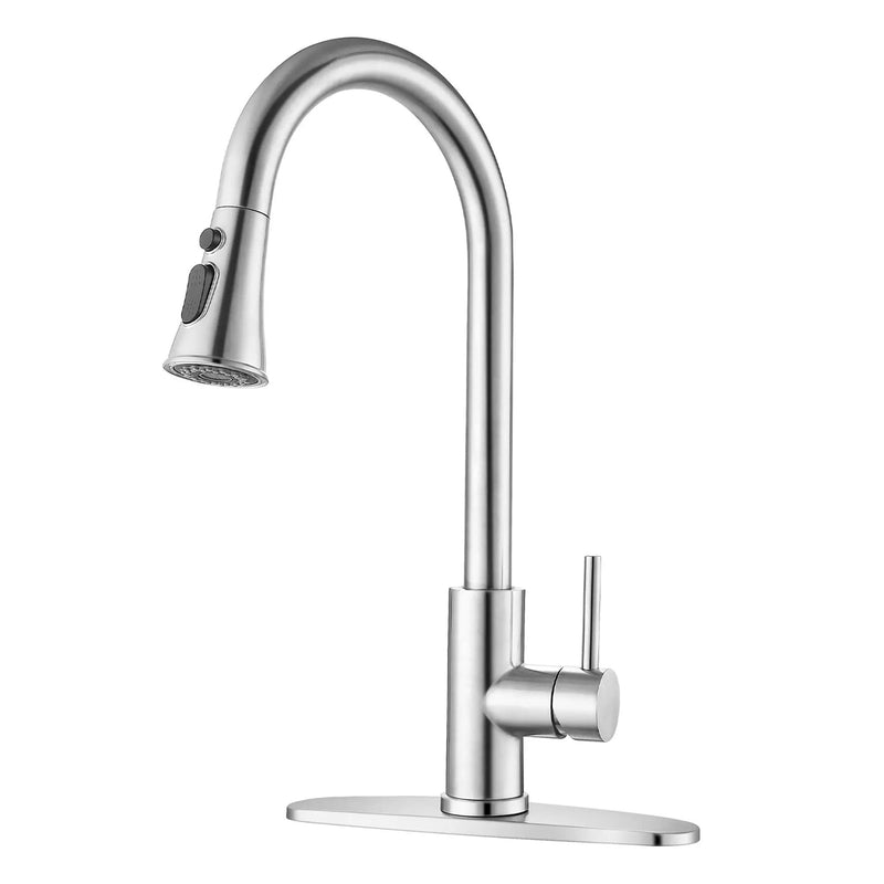 Classic High Arc Kitchen Faucet With Pull Down Sprayer, Stainless Steel - Brushed Nickel by HouseOfZazla
