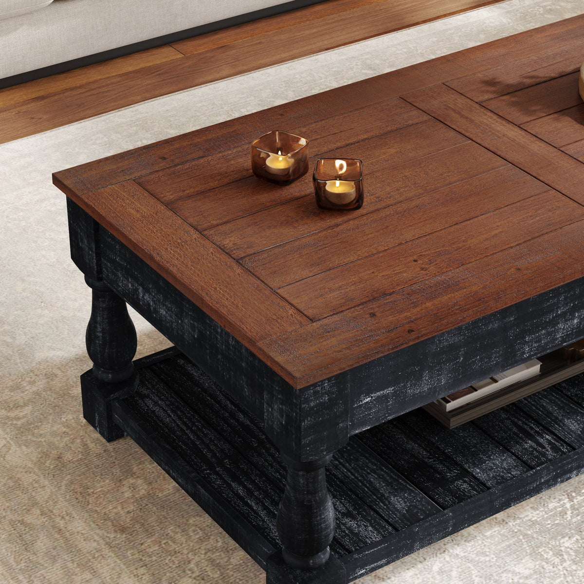 Retro Lift-Top Coffee Table with Storage for Living Room, Hidden Compartment & Lower Shelf, photo 5 of 10