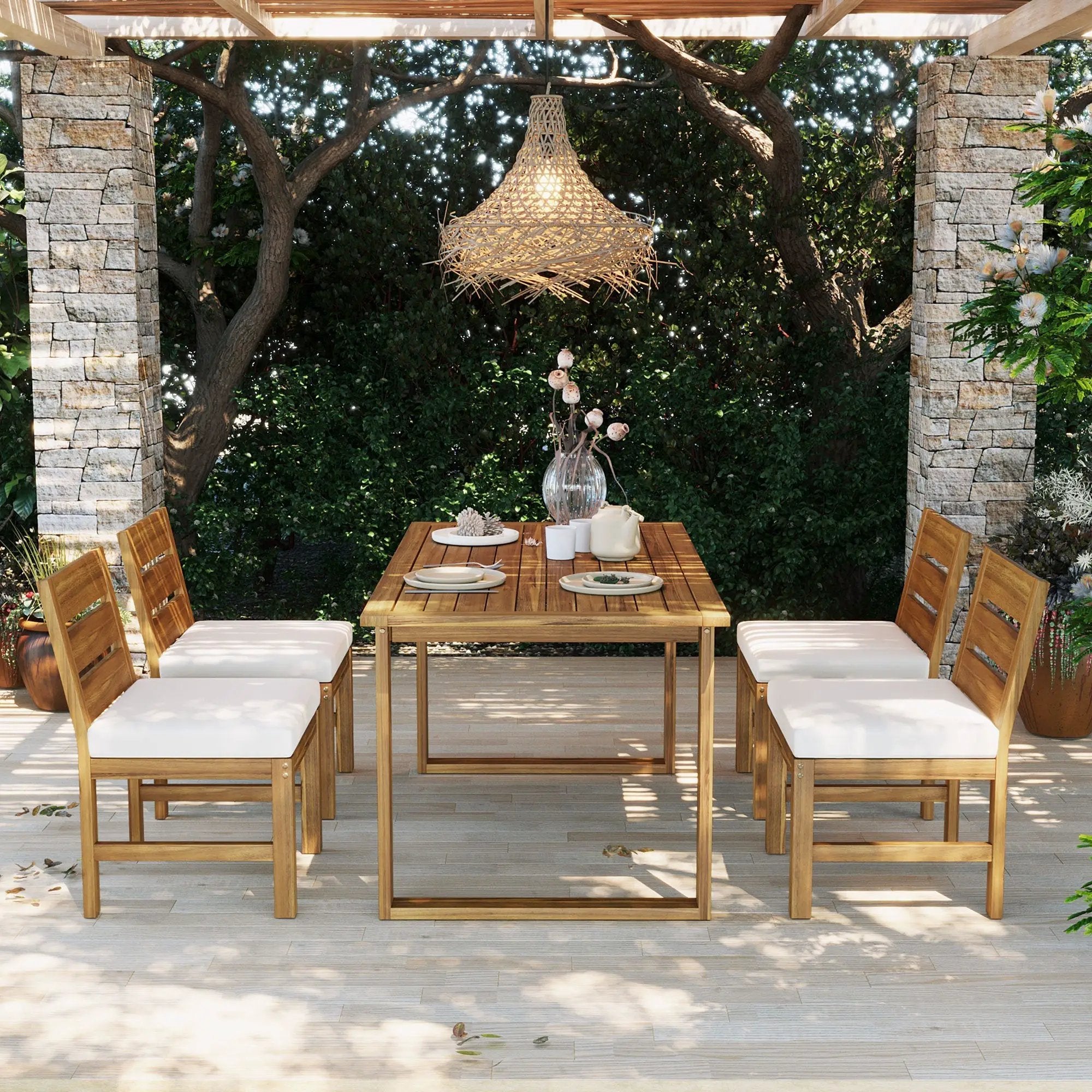 U_STYLE Farmhouse 5-Piece Outdoor Patio Dining Set with Adjustable Legs by HouseOfZazla