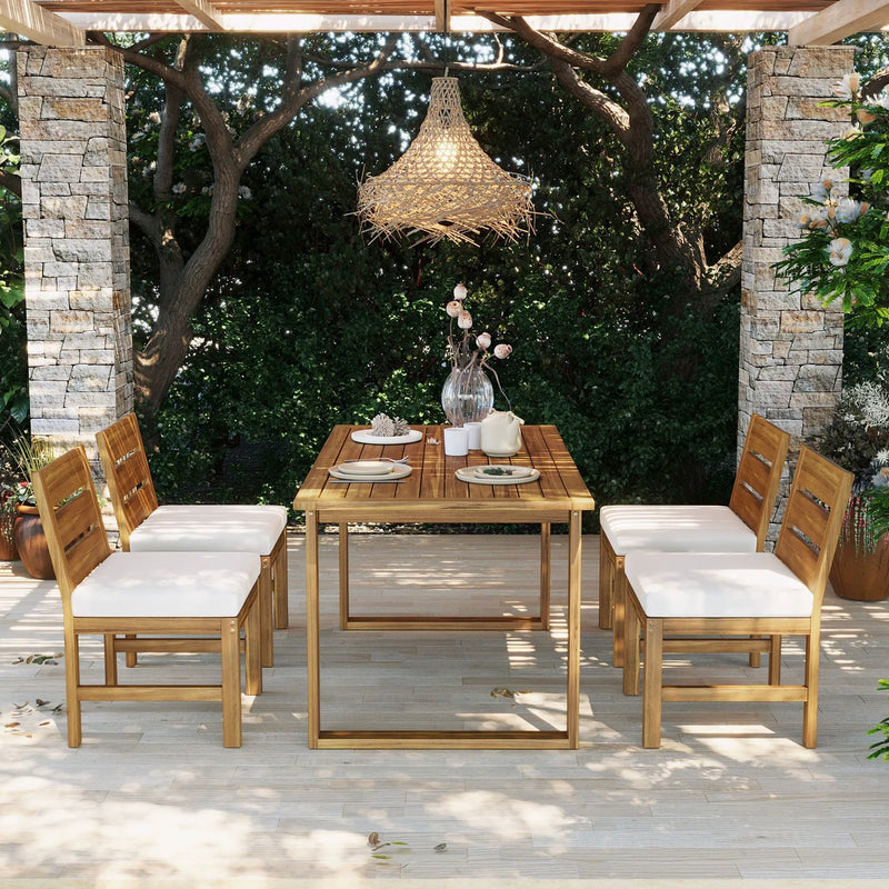 U_STYLE Farmhouse 5-Piece Outdoor Patio Dining Set with Adjustable Legs by HouseOfZazla