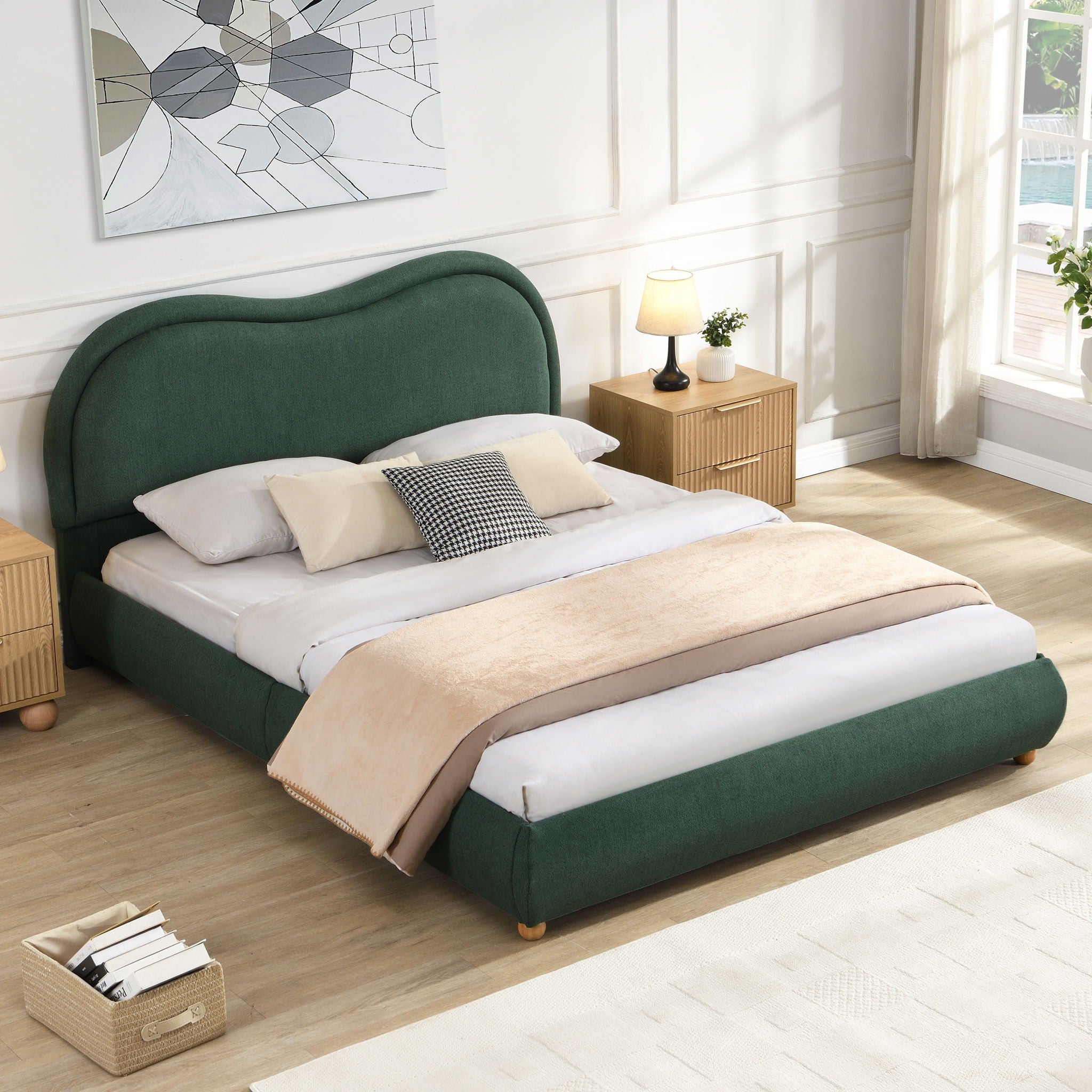 Upholstered Platform Bed Frame With Curved Headboard by HouseOfZazla