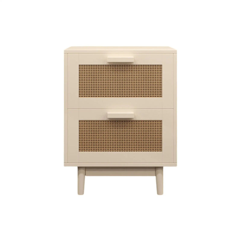 Nightstand With 2 Drawers, Storage Side Table For Bedroom - Antique Natural / Rattan by Unique Piece Furniture
