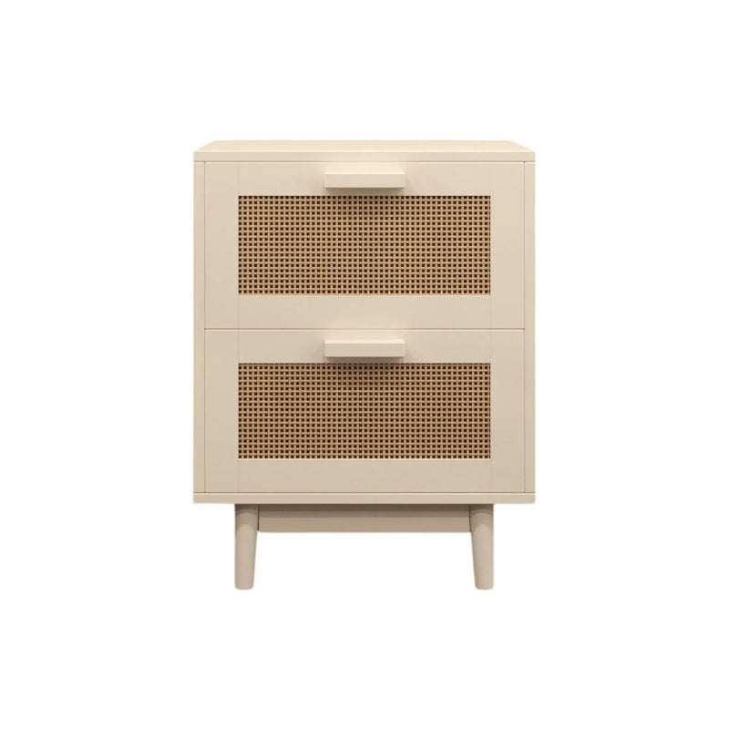 Nightstand With 2 Drawers, Storage Side Table For Bedroom - Antique Natural / Rattan by HouseOfZazla