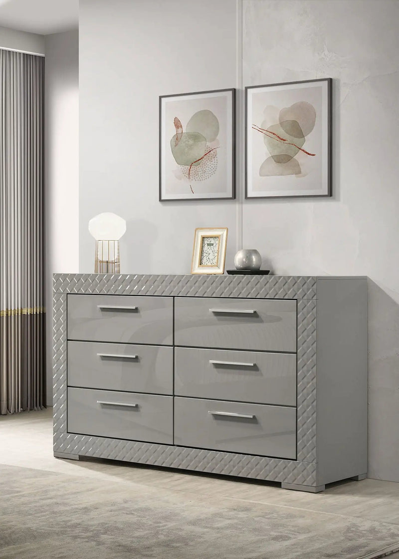 Ives 6-drawer Dresser Cabinet Grey High Gloss by Unique Piece Furniture