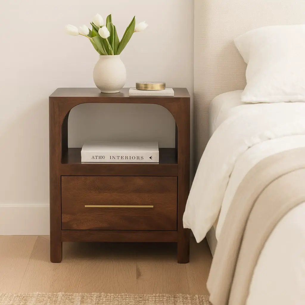 Solid Wood Arc-Line Bedside Table by HouseOfZazla