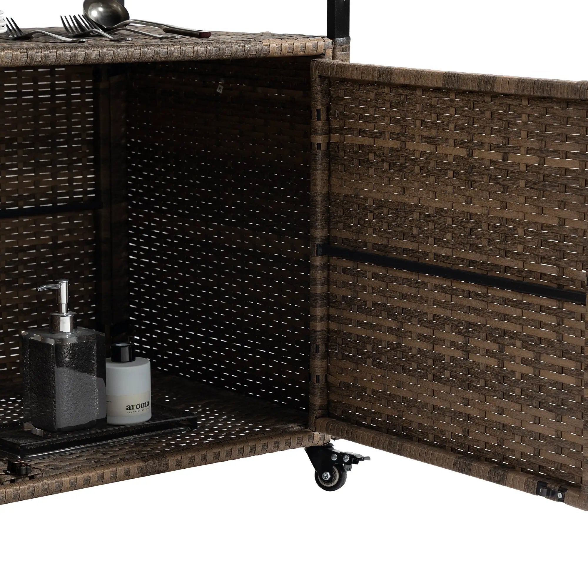Outdoor Wicker Bar Cart with Glass Top and Wheels by HouseOfZazla