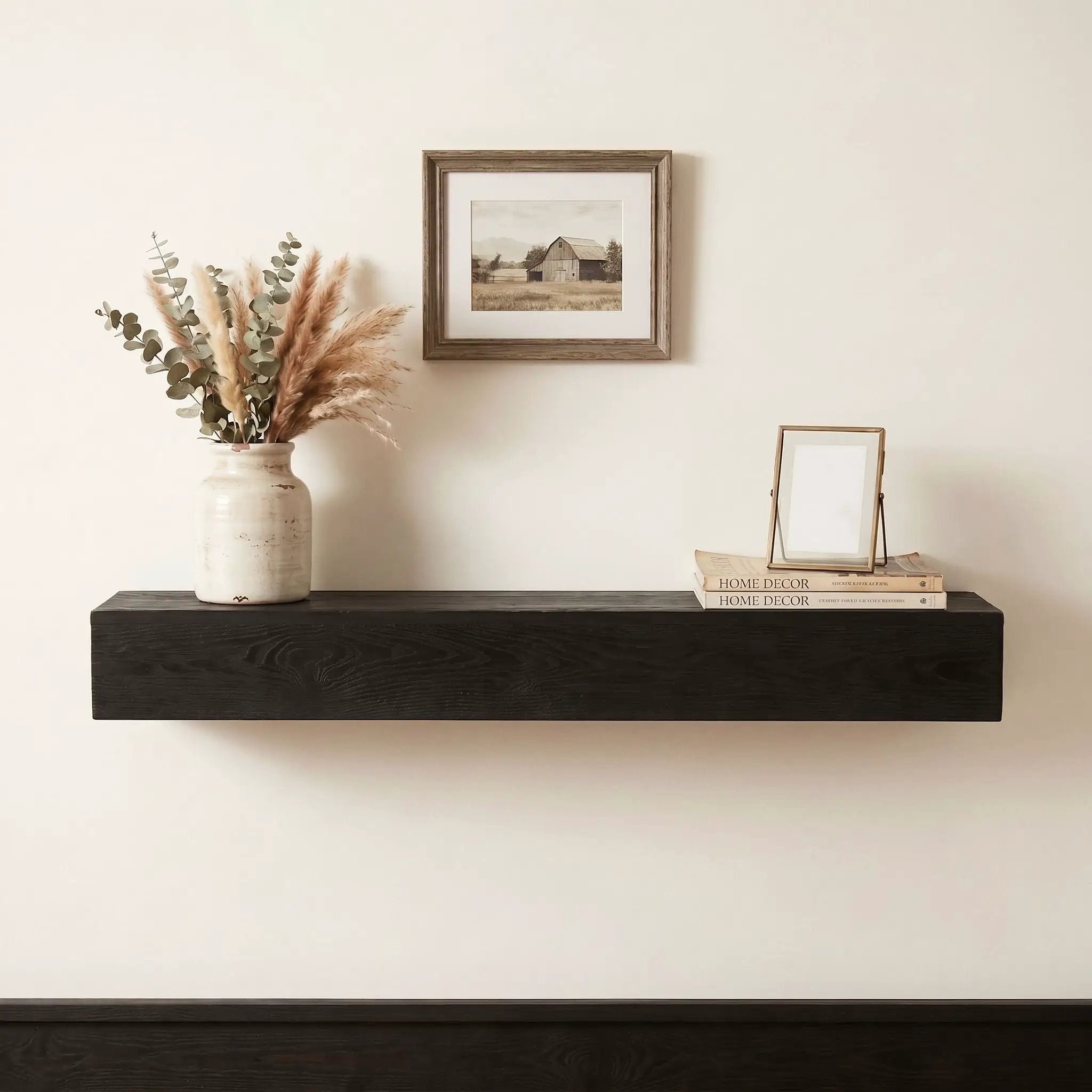 48'' Embossed Fireplace Mante, Wall Mounted Floating Shelf - Black by HouseOfZazla