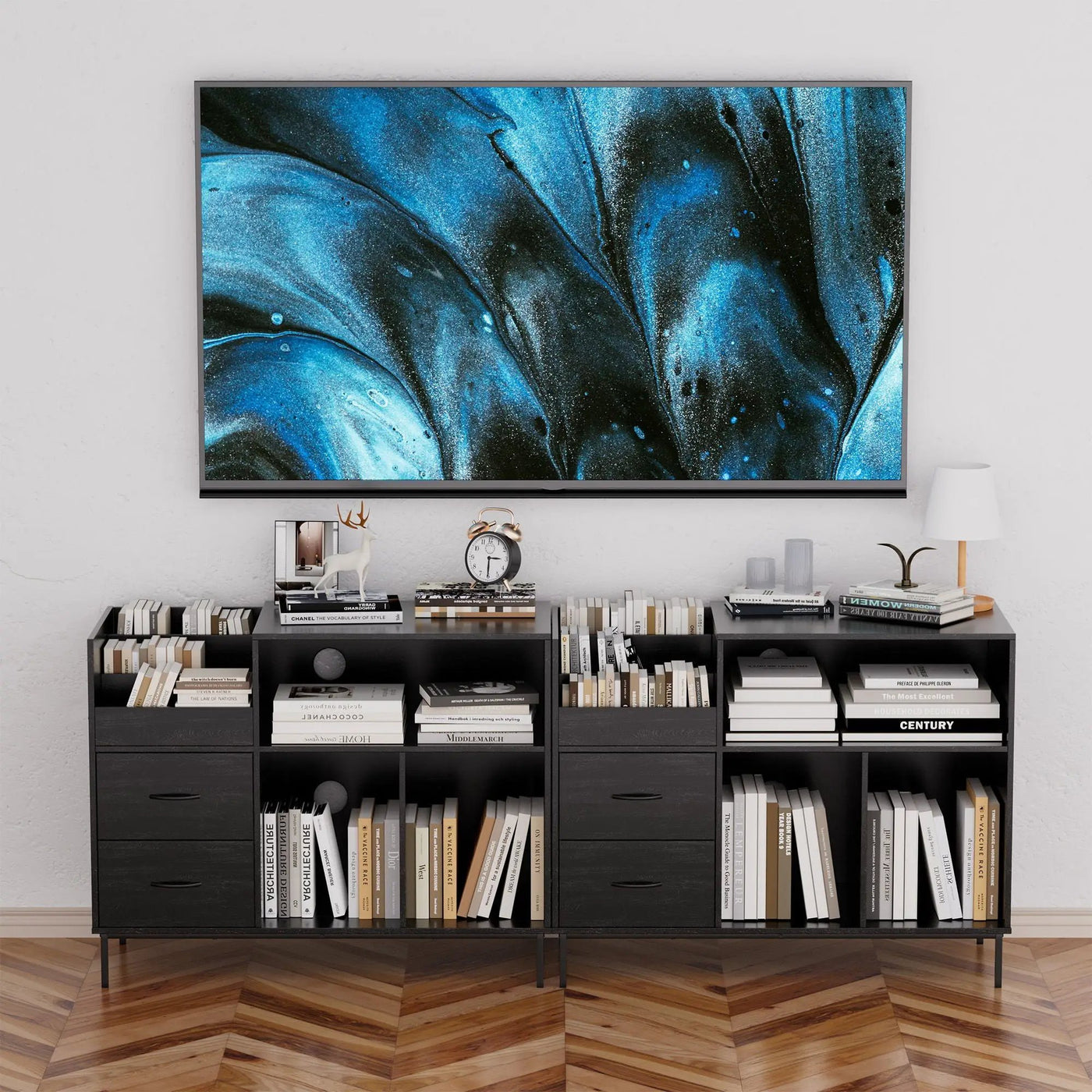 Eco-Friendly Vinyl Record Player Stand With Flip-Top Storage, Media Console With Dual Outlets And Dustproof Drawers by HouseOfZazla