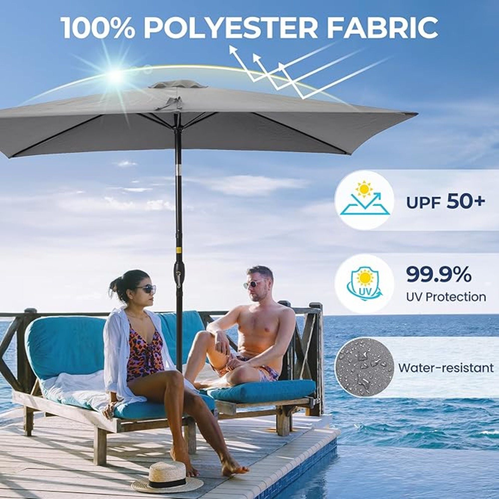 Rectangular Patio Umbrella With Crank Tilt, Polyester UV-Resistant Canopy by HouseOfZazla