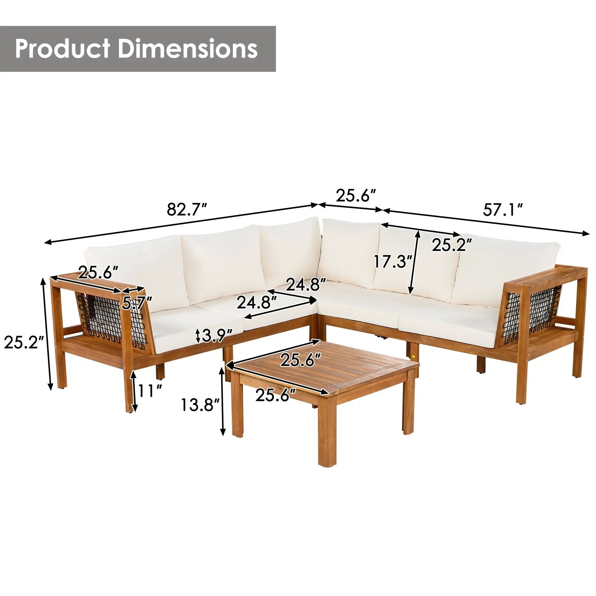 GO 4 Pieces Outdoor Acacia Wood Sofa Set with Coffee Table by HouseOfZazla