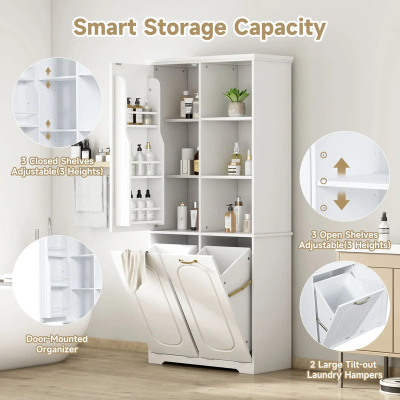 Freestanding Tall Storage Cabinet With 2 Tilt-Out Hampers by HouseOfZazla