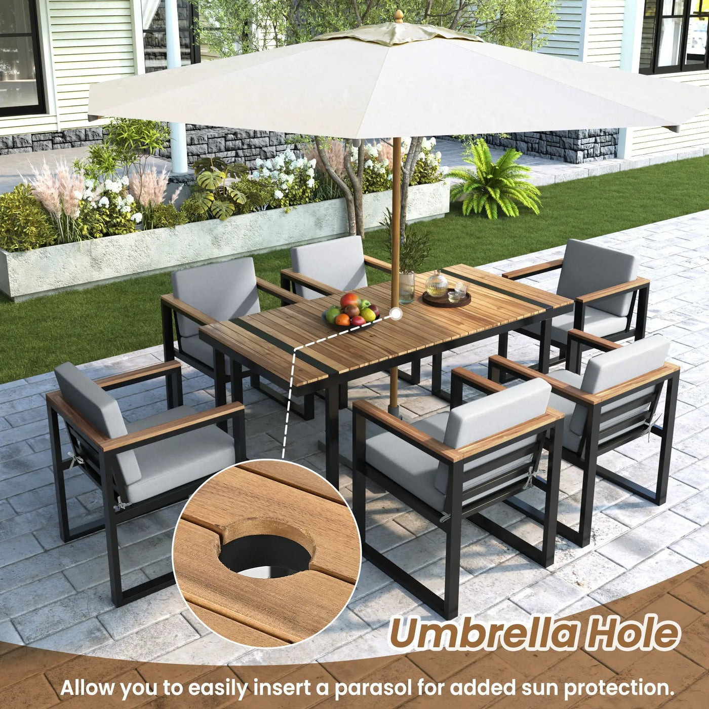 7 Pieces Outdoor Dining Set Patio Dining Table And Chair Set With And Removable Cushions For Patio by Unique Piece Furniture