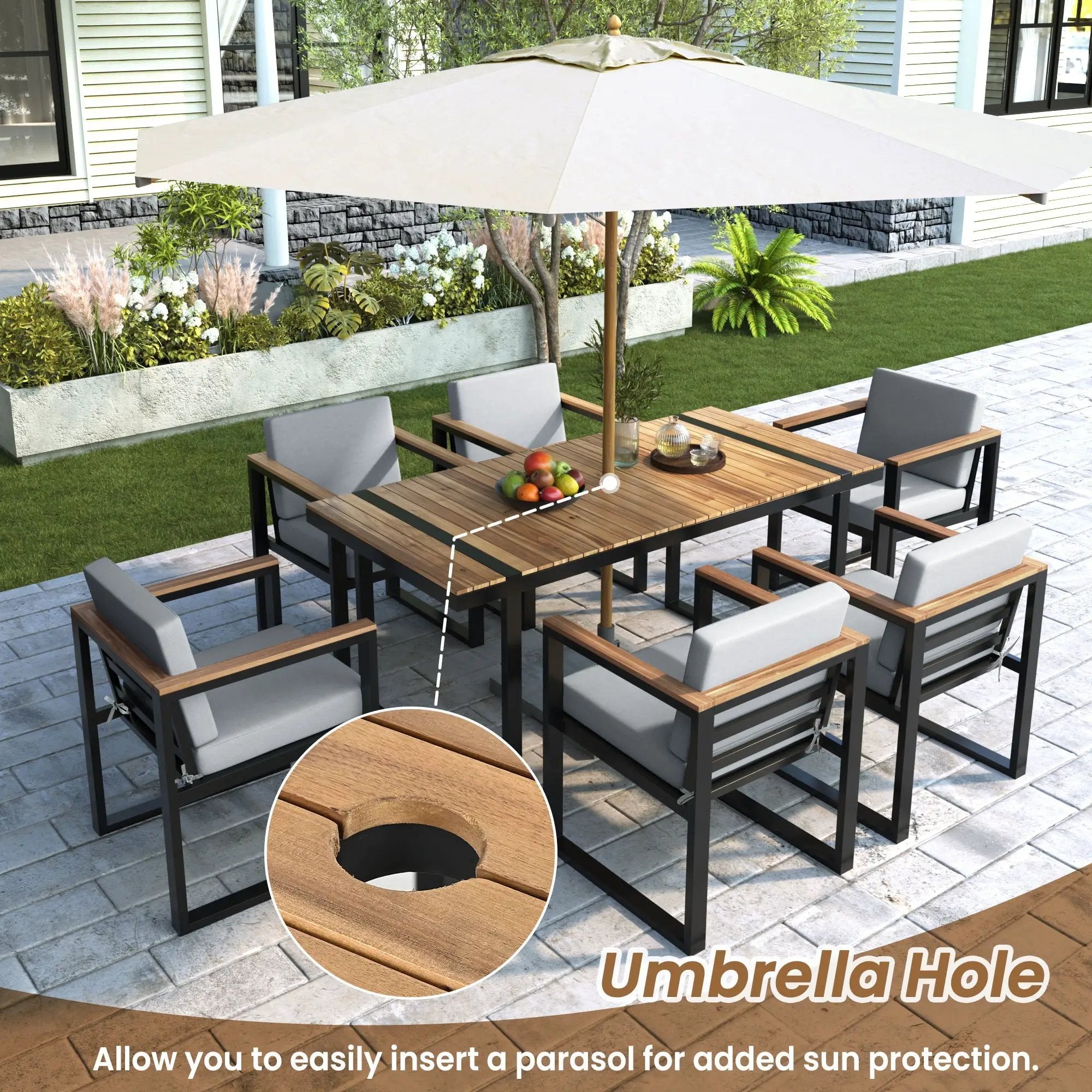 7 Pieces Outdoor Dining Set Patio Dining Table And Chair Set With And Removable Cushions For Patio by HouseOfZazla