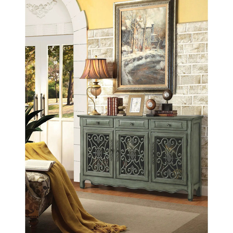 Naomi - 3 Drawer Scrollwork Accent Cabinet - Green by HouseOfZazla