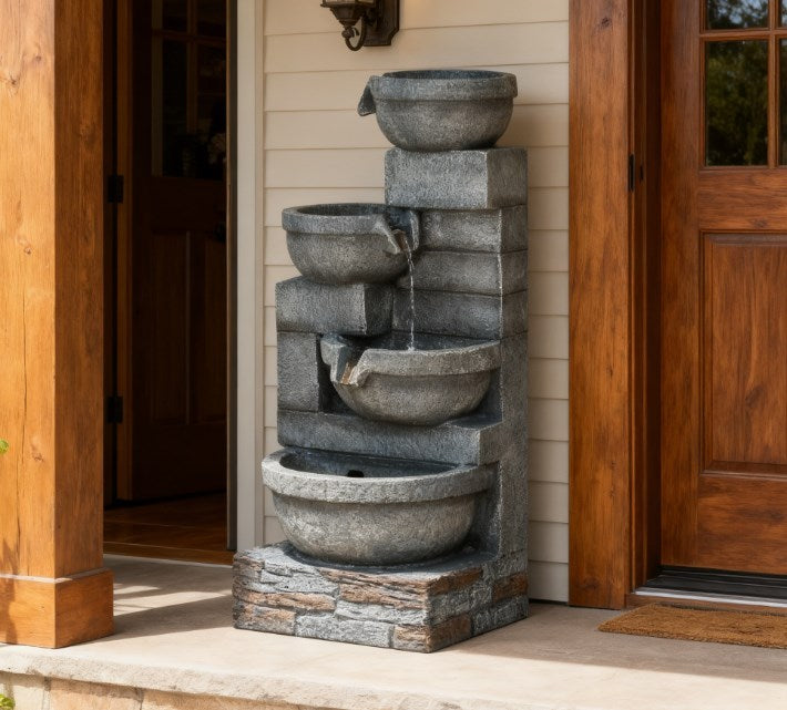 Garden Fountain, Tall Outdoor Waterfall with LED Lights by HouseOfZazla